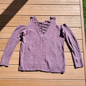 Express Pastel Purple Sweater Cold Shoulder Reversible Strappy Stretch Preppy S